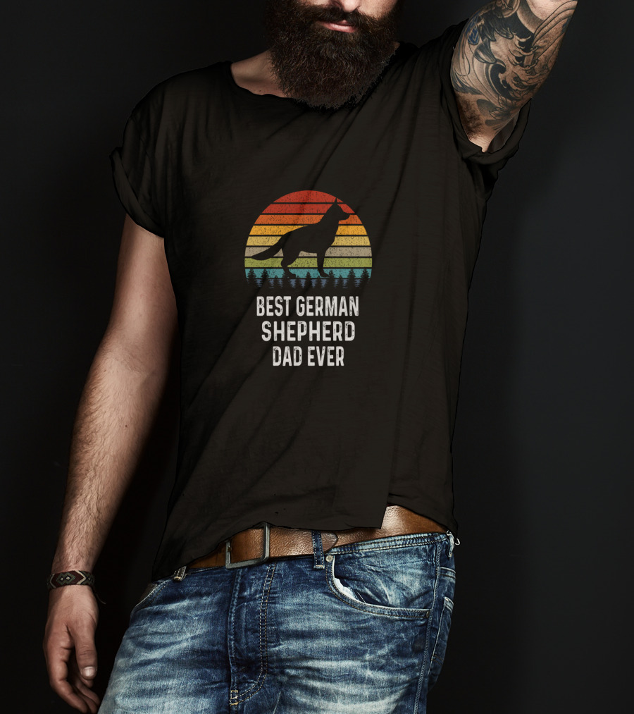 Best German Shepherd Dad Ever Retro Sunset T-Shirt