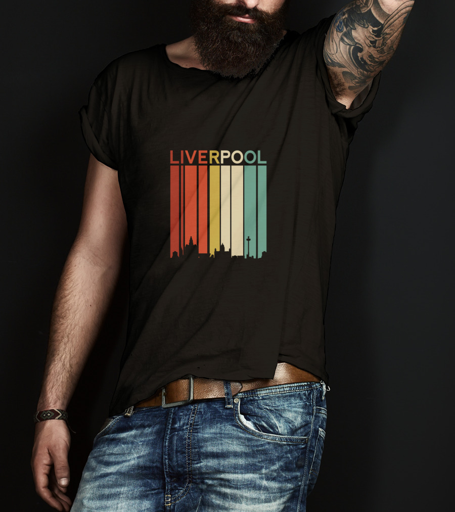 Liverpool England Skyline Retro Columns T-Shirt