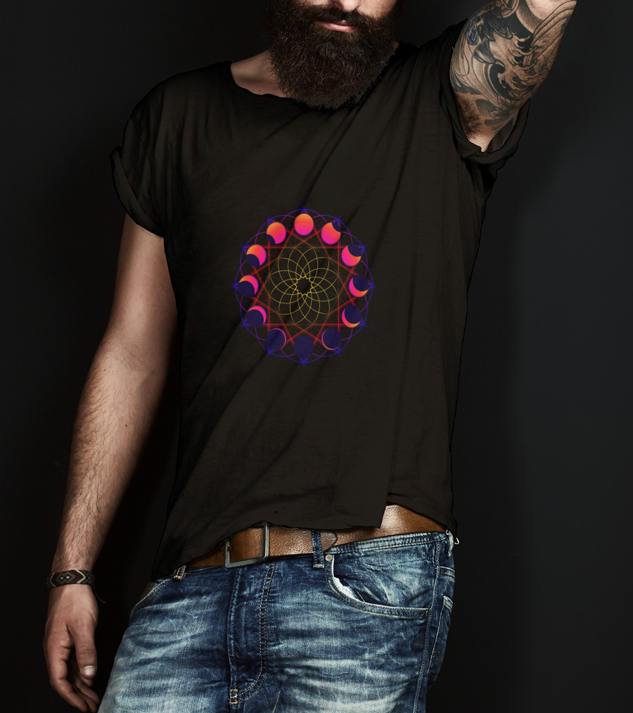 Synthwave Moon Phases Mandala Wicca Witch T-Shirt
