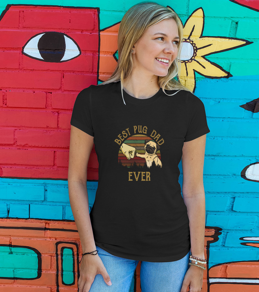 Best Pug Dad Ever Vintage Fist Bump Pug Lover T-Shirt