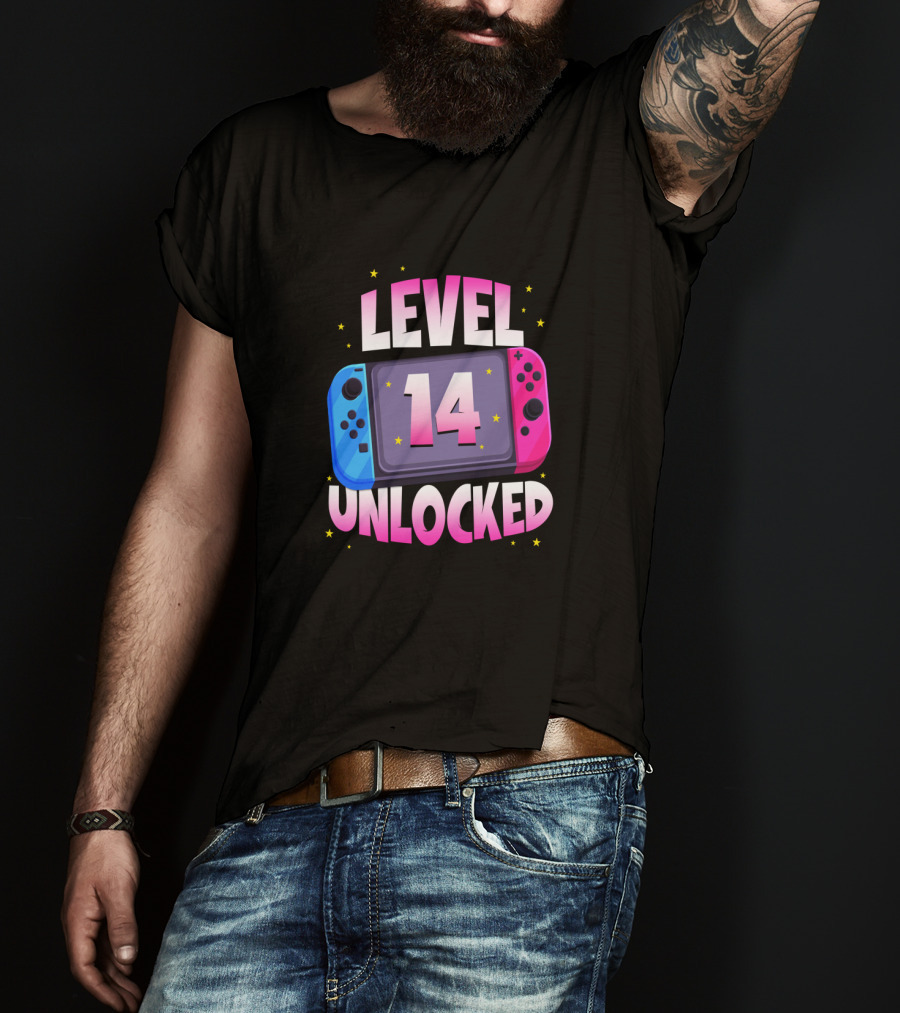 Level 14 Unlocked Birthday Girl 14 Years Old Video Games Console T-Shirt