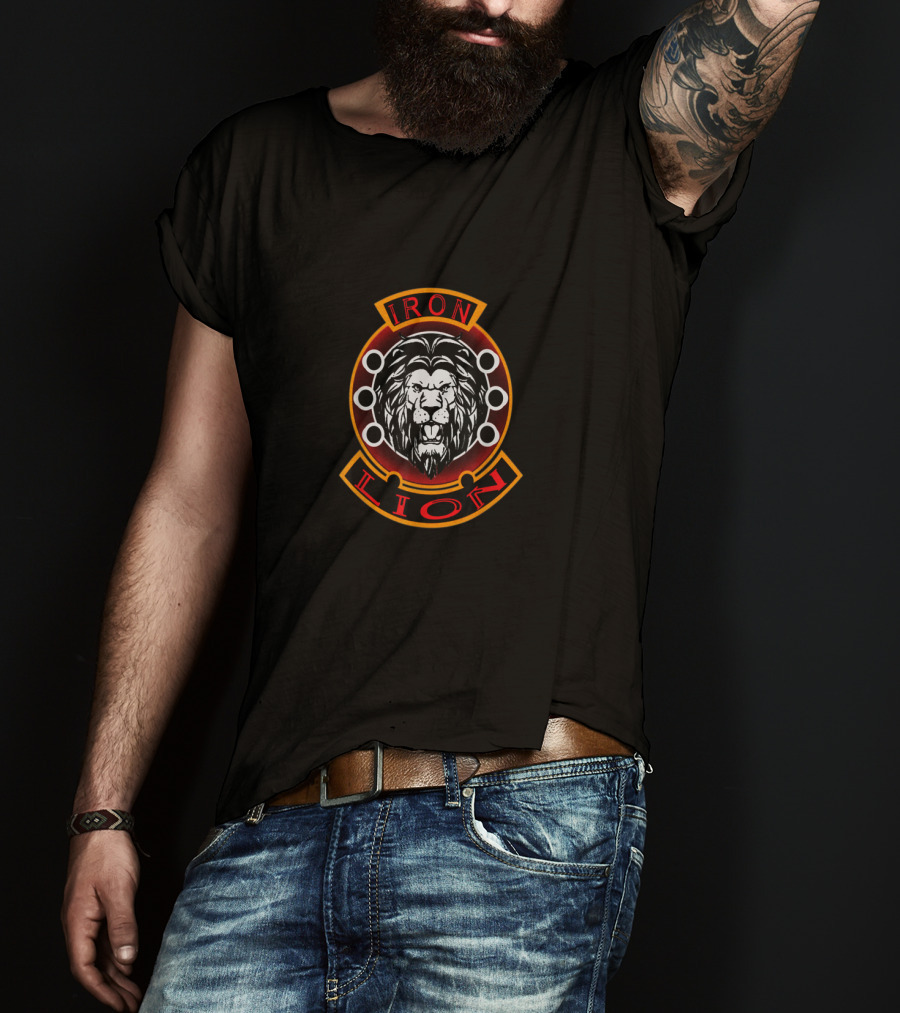 Iron Lion Emblem Featuring Bold Lion Head With Ringed Accents T-Shirt