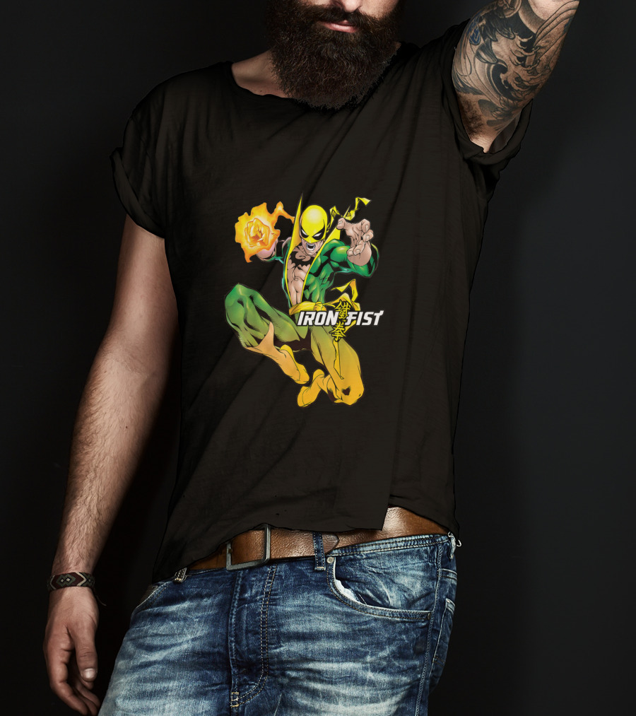 Marvel Iron Fist Dynamic Action Pose With Fiery Punch T-Shirt