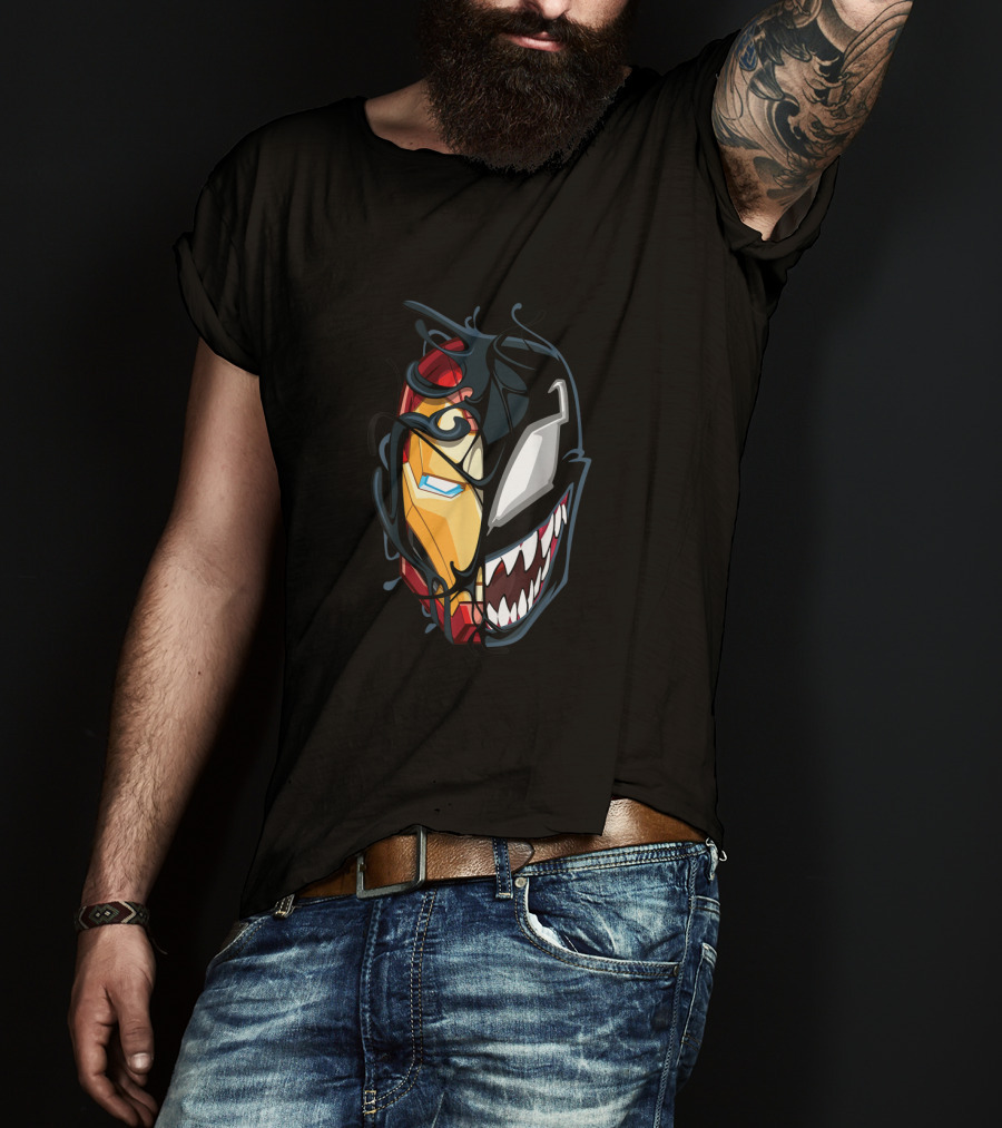 Spider Man Maximum Venom Iron Man Half Symbiote Face T-Shirt