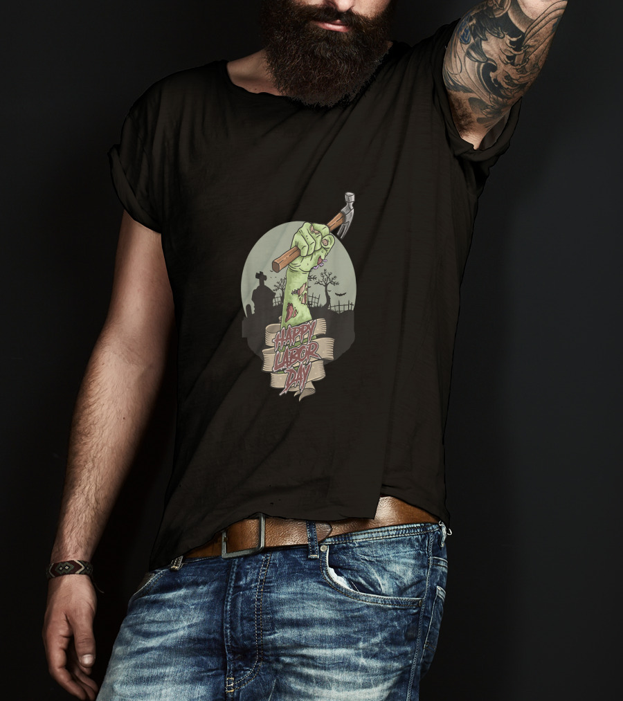 Happy Labor Day Zombie Graveyard Hammer T-Shirt