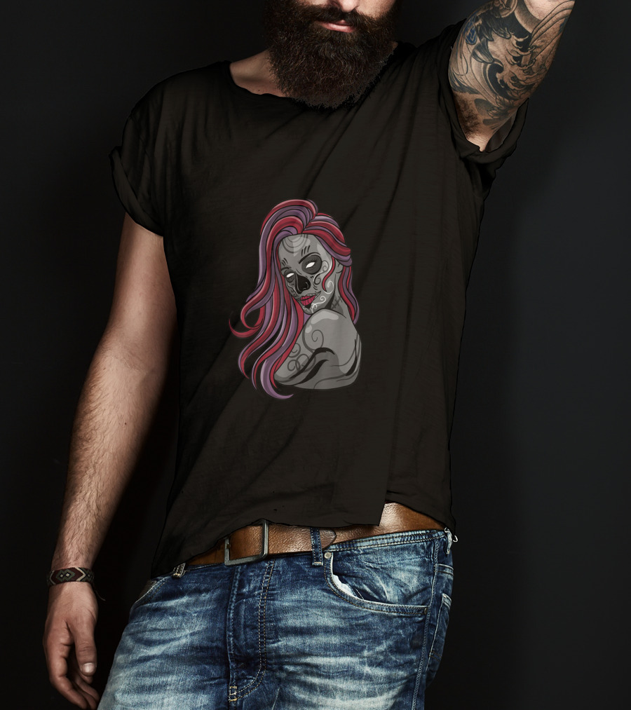 Zombie Girl Cute Undead Living Dead With Pink Hair And Skull Face T-Shirt