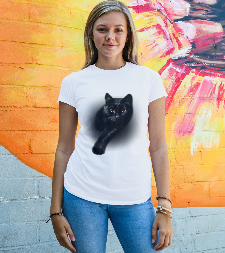 Black Cat Yellow Eyes Halloween T-Shirt
