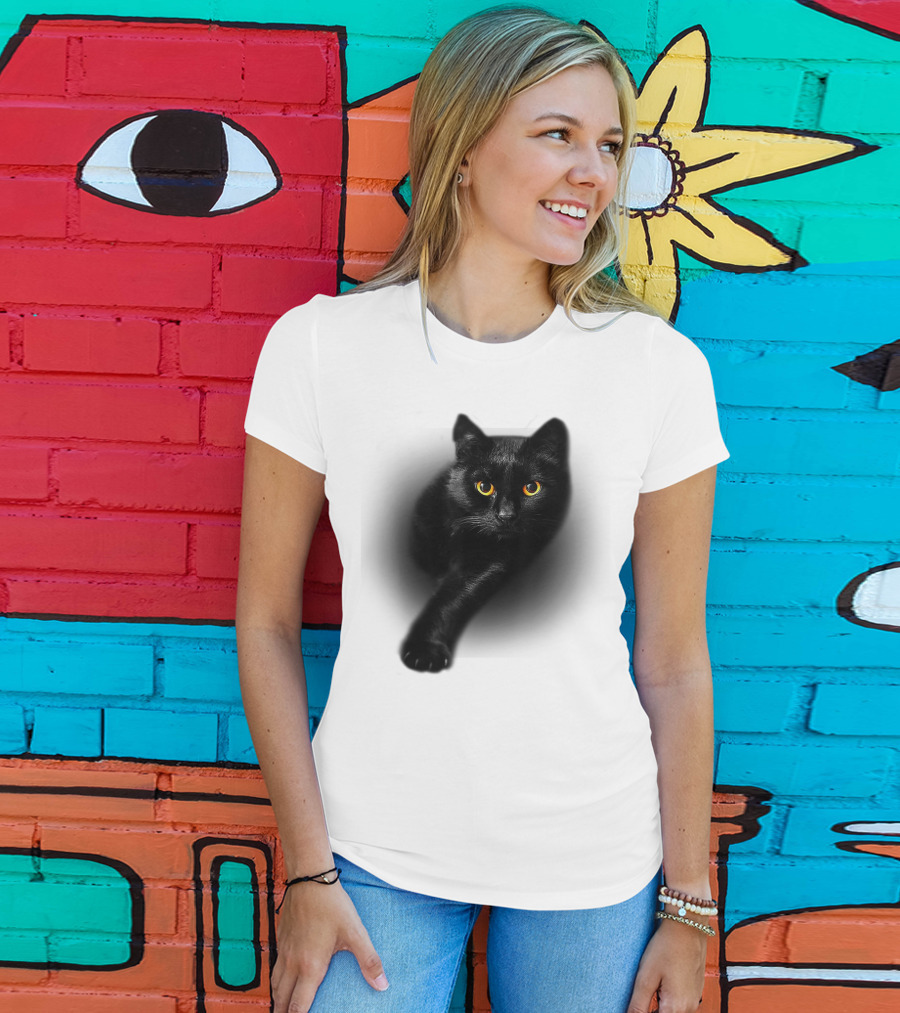 Black Cat Yellow Eyes Halloween T-Shirt