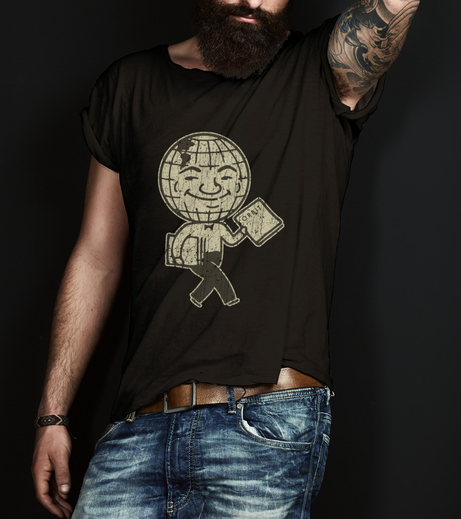 Detroit Orbit Magazine Walking Globe Man Holding Publication T-Shirt