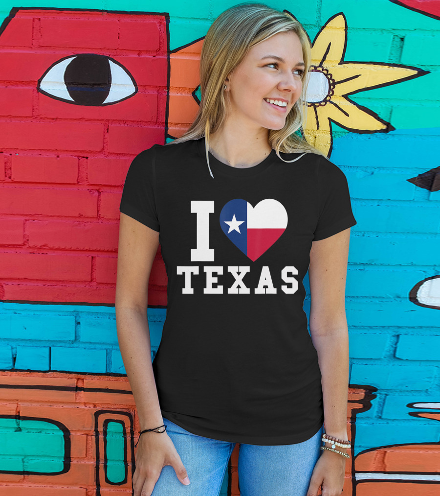 I Love Texas Heart Lone Star Flag T-Shirt