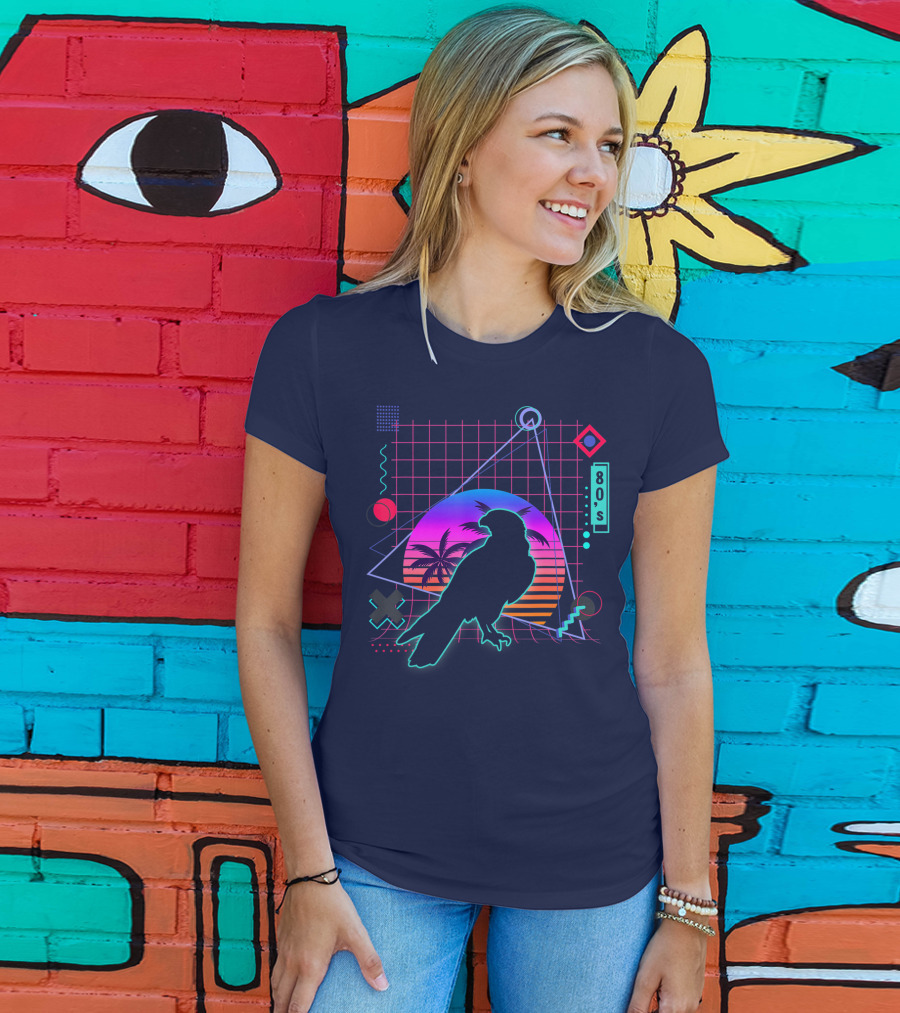 Peregrine Falcon Vaporwave Aesthetic 80s Style Grid And Sunset T-Shirt