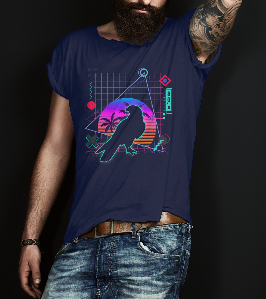Peregrine Falcon Vaporwave Aesthetic 80s Style Grid And Sunset T-Shirt