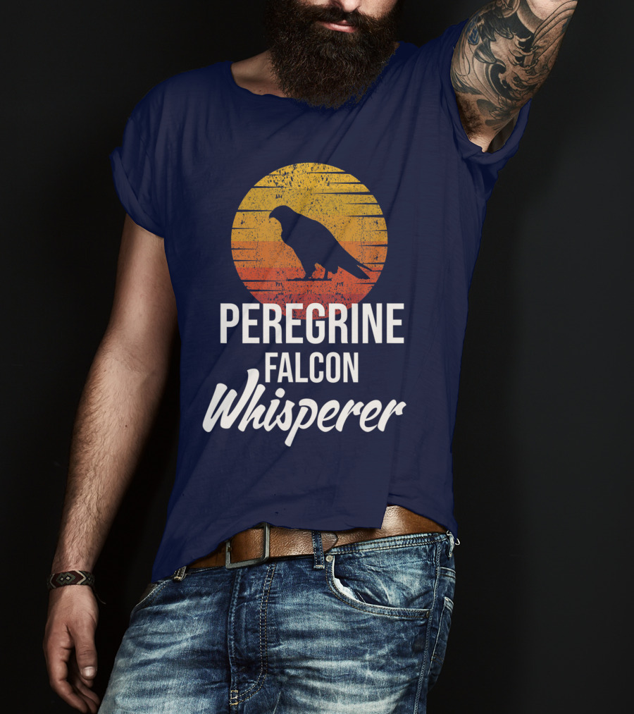 Peregrine Falcon Whisperer Bird Nature Silhouette Retro Sun T-Shirt
