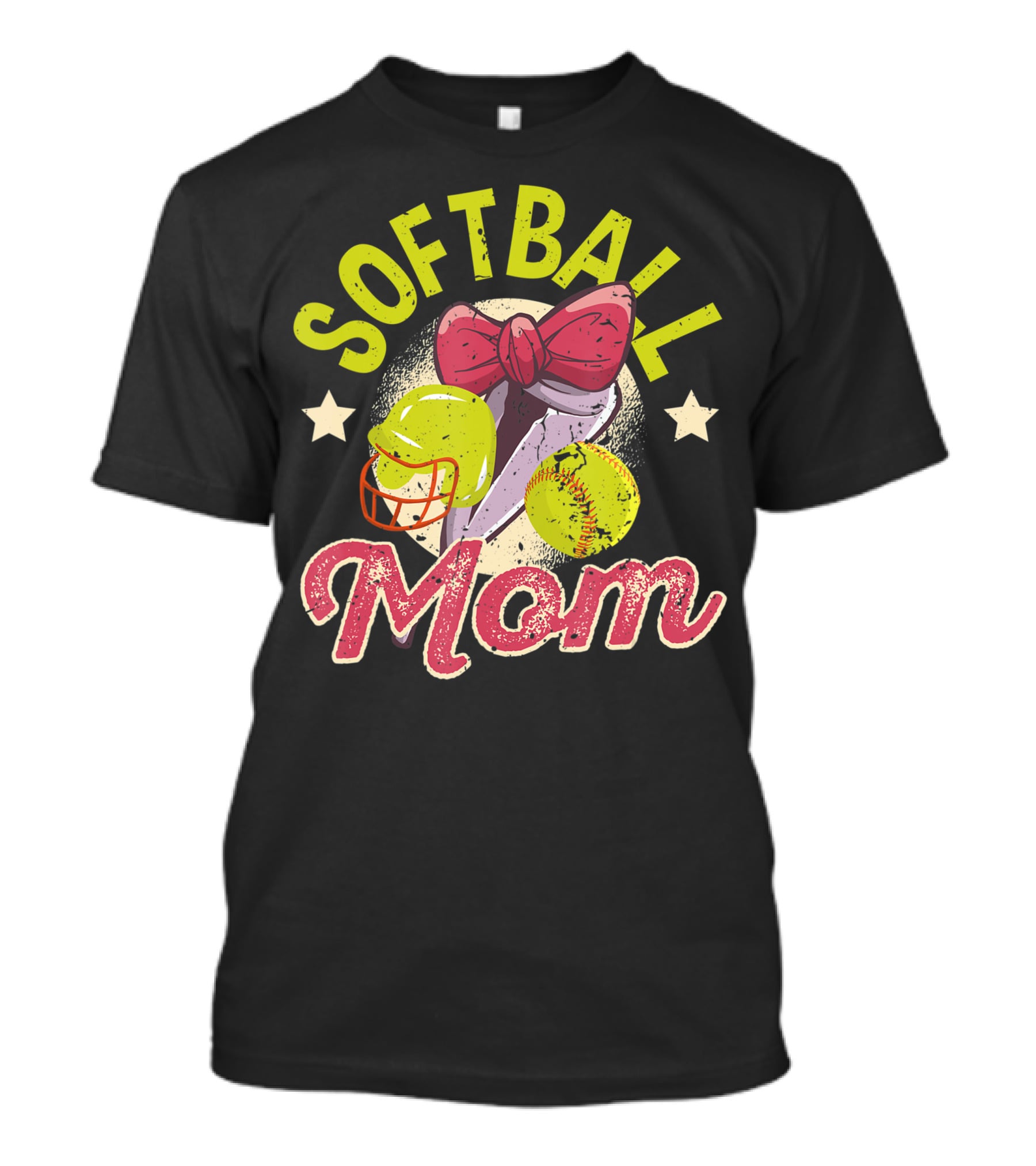 Softball Mom Mother's Day Softball Mama Bow Helmet Ball T-Shirt