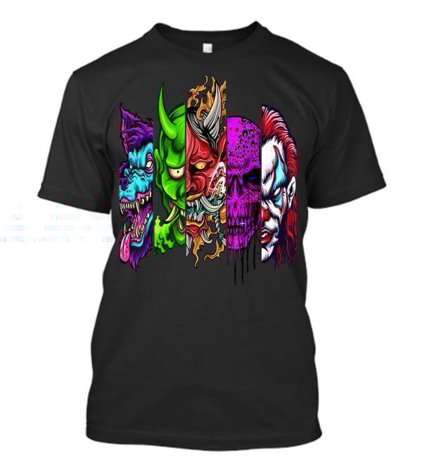 Evil Demons Horror Creatures Scary Halloween Monster Faces T-Shirt
