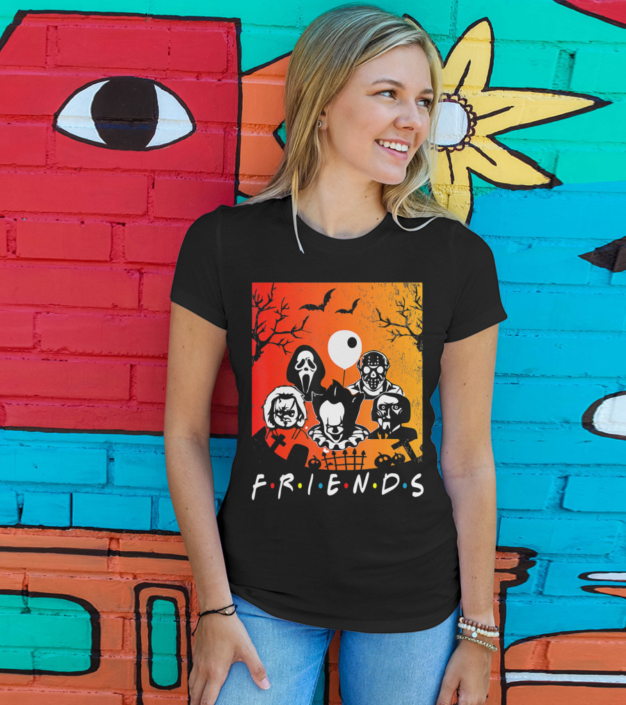 Friends Of Horror Halloween Characters Collage T-Shirt