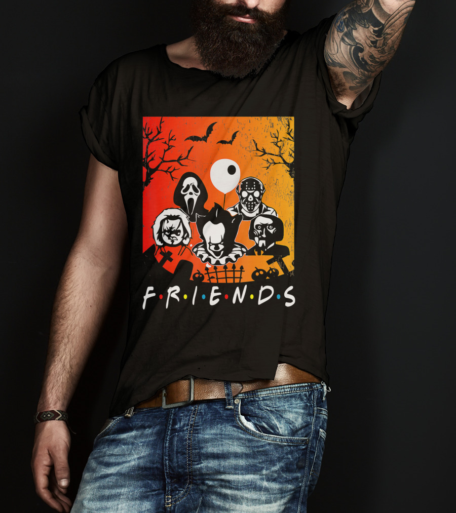 Friends Of Horror Halloween Characters Collage T-Shirt
