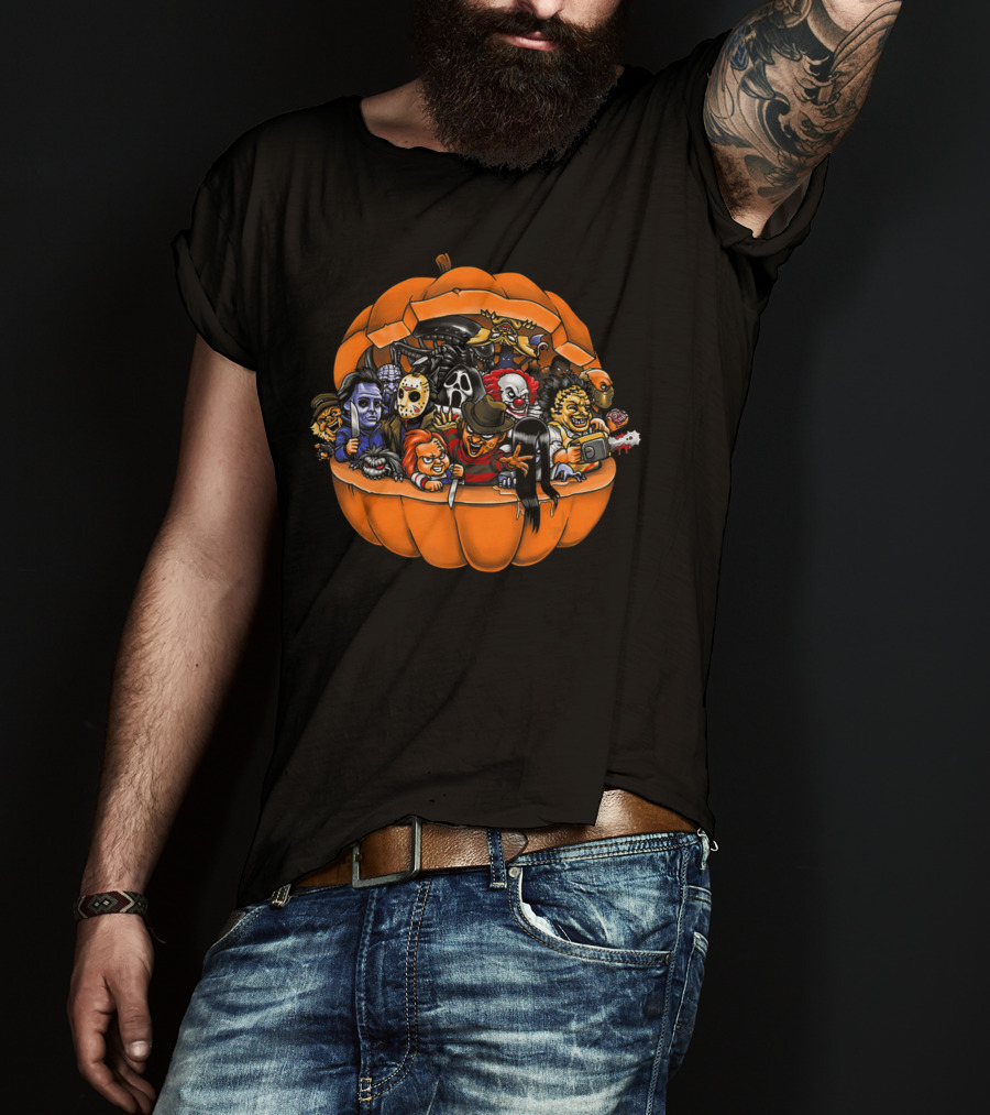 Funny Horror Movie Clown Skeleton Halloween Pumpkin Characters T-Shirt