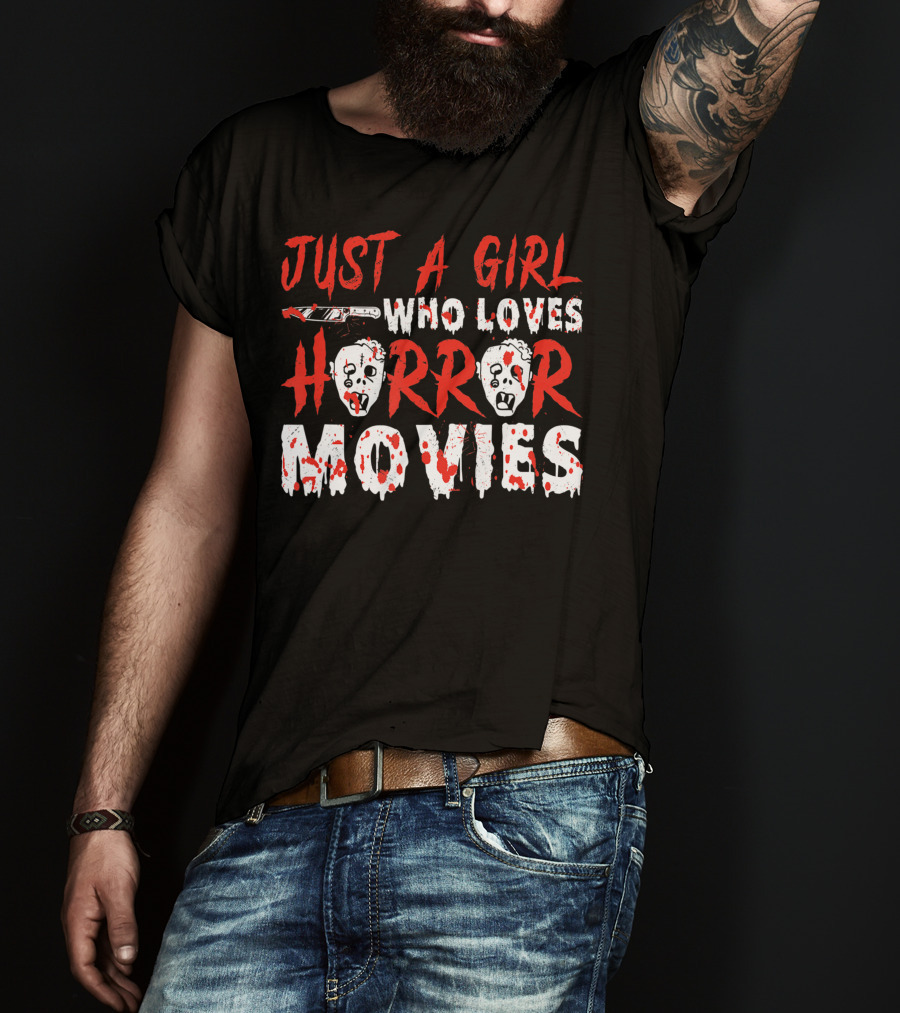 Just A Girl Who Loves Horror Movies Knife Mask Halloween T-Shirt