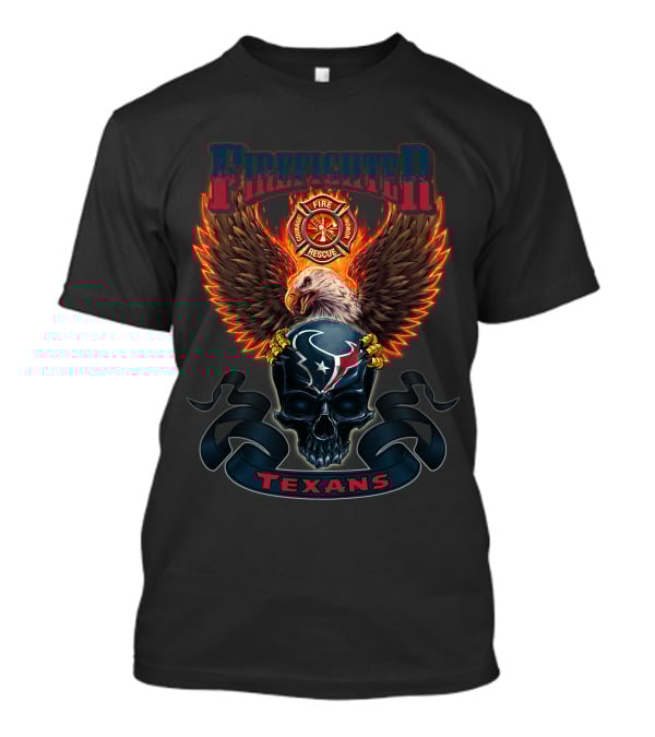 Firefighter Fire Rescue Eagle Skull Houston Texans T-Shirt