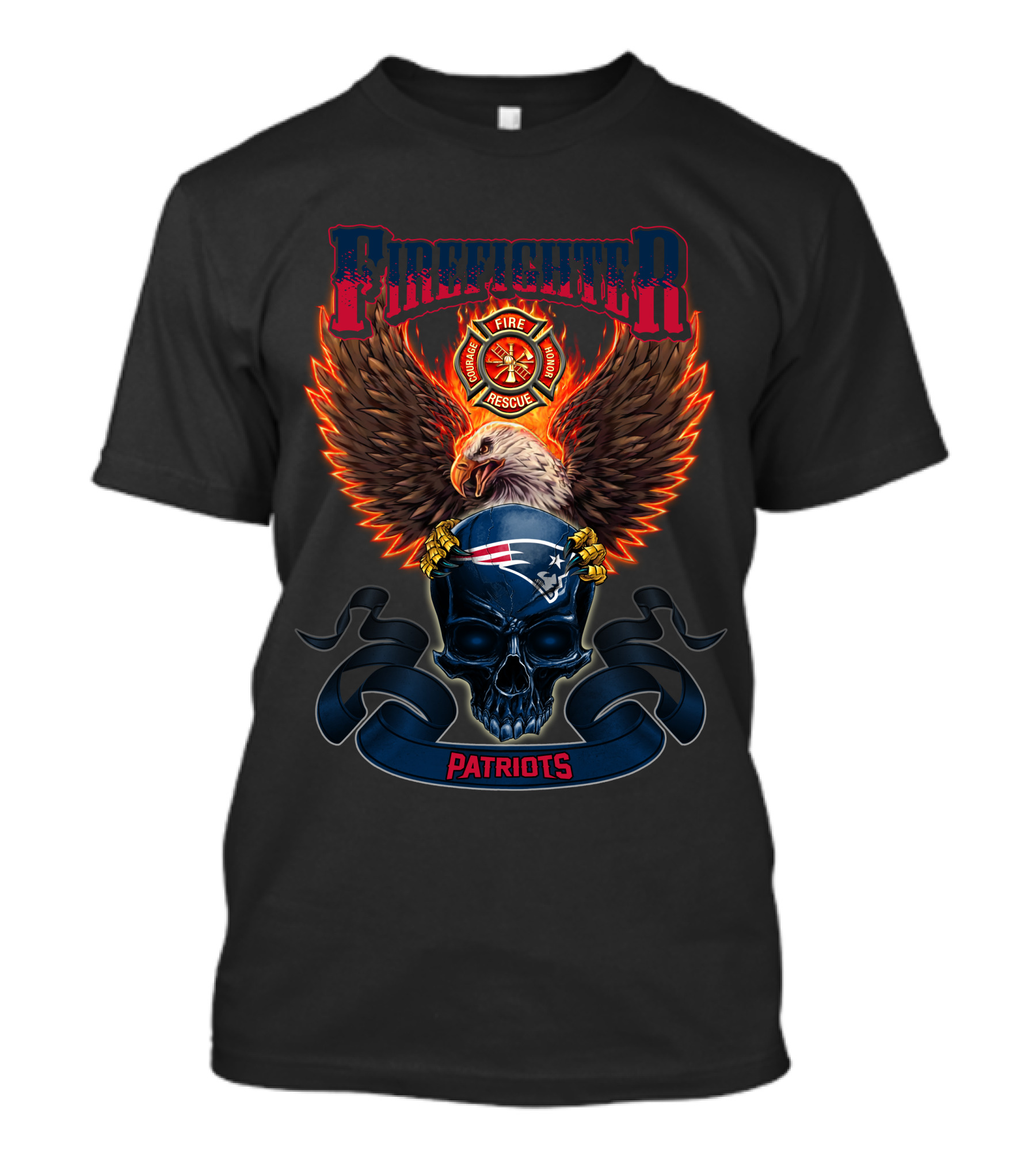 Firefighter Fire Rescue Patriots Eagle Skull New England Patriots T-Shirt