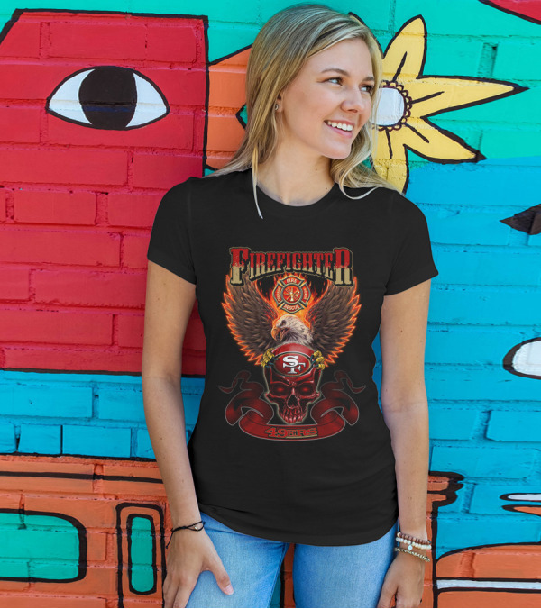Firefighter Fire Rescue Eagle 49ers SF Skull T-Shirt