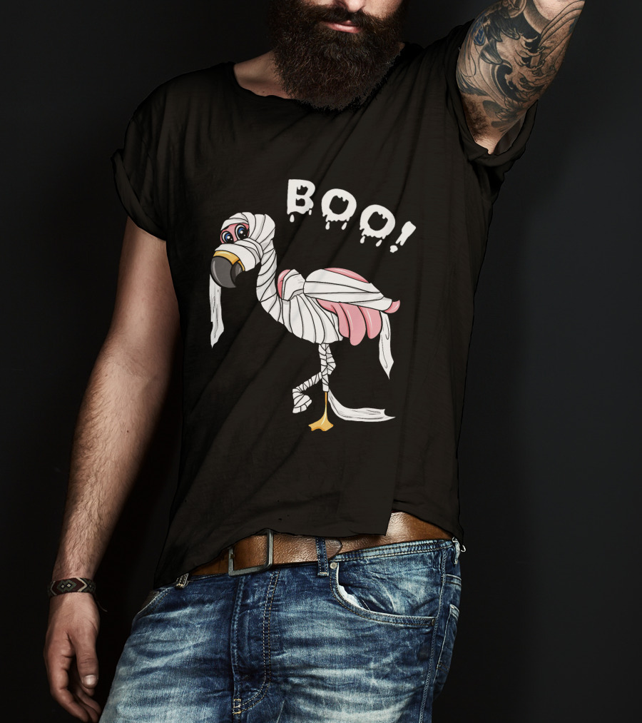Boo Flamingo Mummy Halloween Wrap T-Shirt