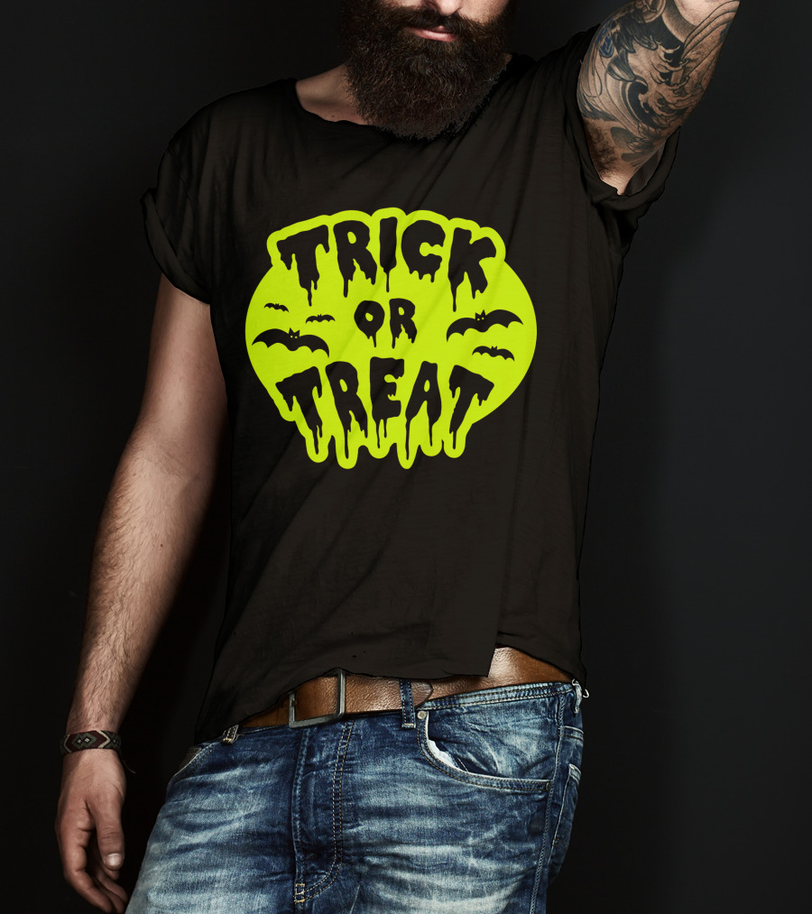 Gladditudes Trick Or Treat Dripping Font With Bats T-Shirt