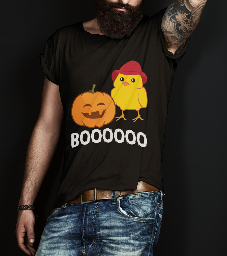 BOOOOO Halloween Funny Pumpkin And Chicken T-Shirt