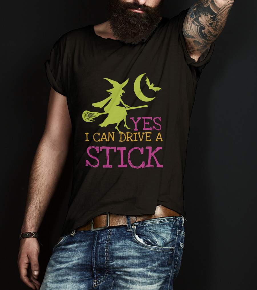 Yes I Can Drive A Lacrosse Stick Witch Halloween Moon Bat T-Shirt
