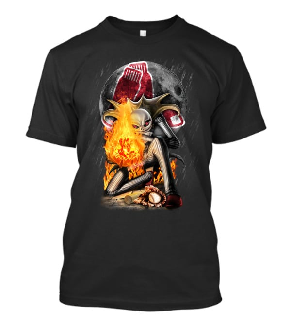 Jack Skellington Boston Red Sox Skeletal Flames Moon Baseball Fusion T-Shirt