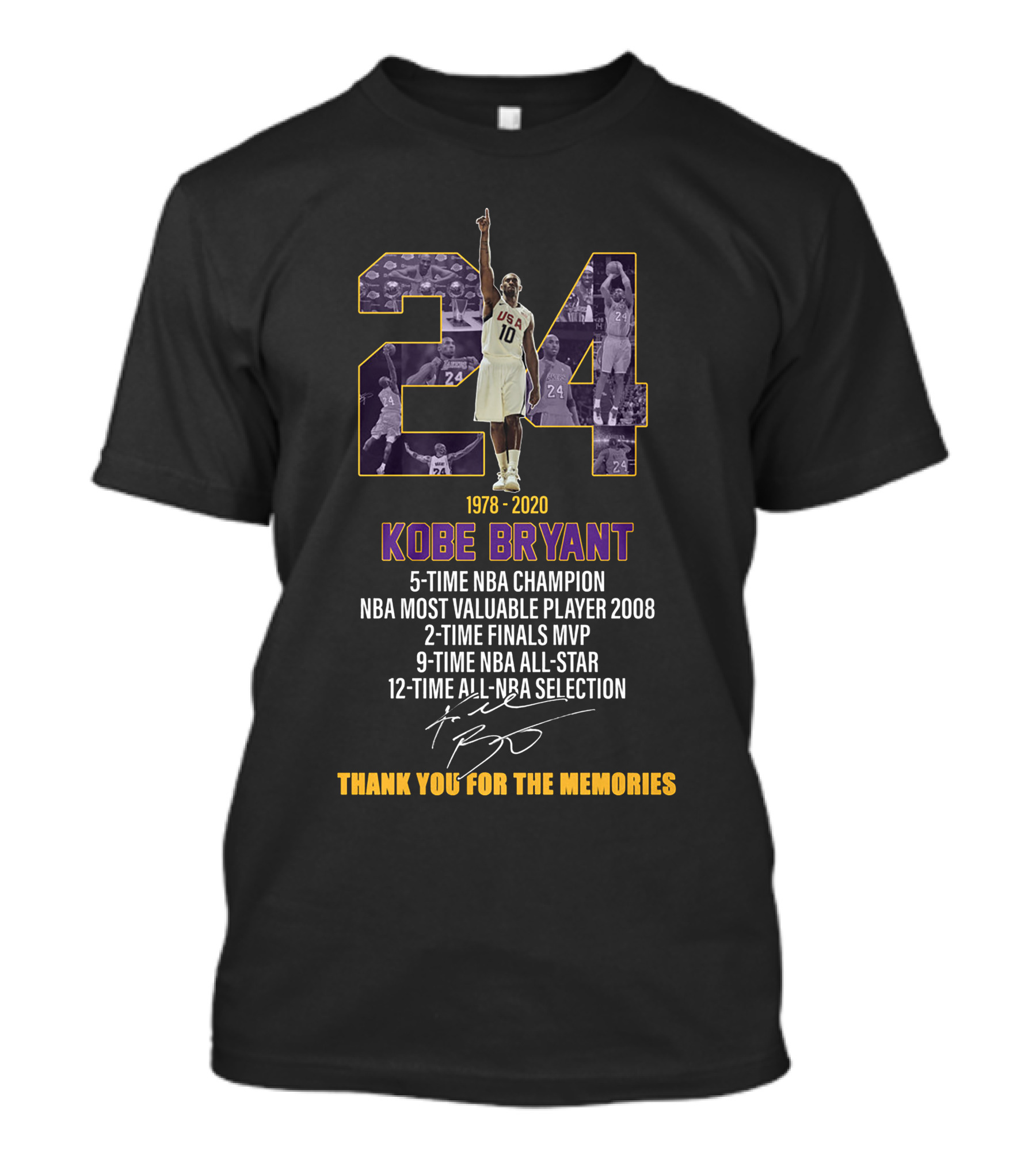 Legends 24 Kobe Bryant 5-Time NBA Champion Thank You For The Memories T-Shirt