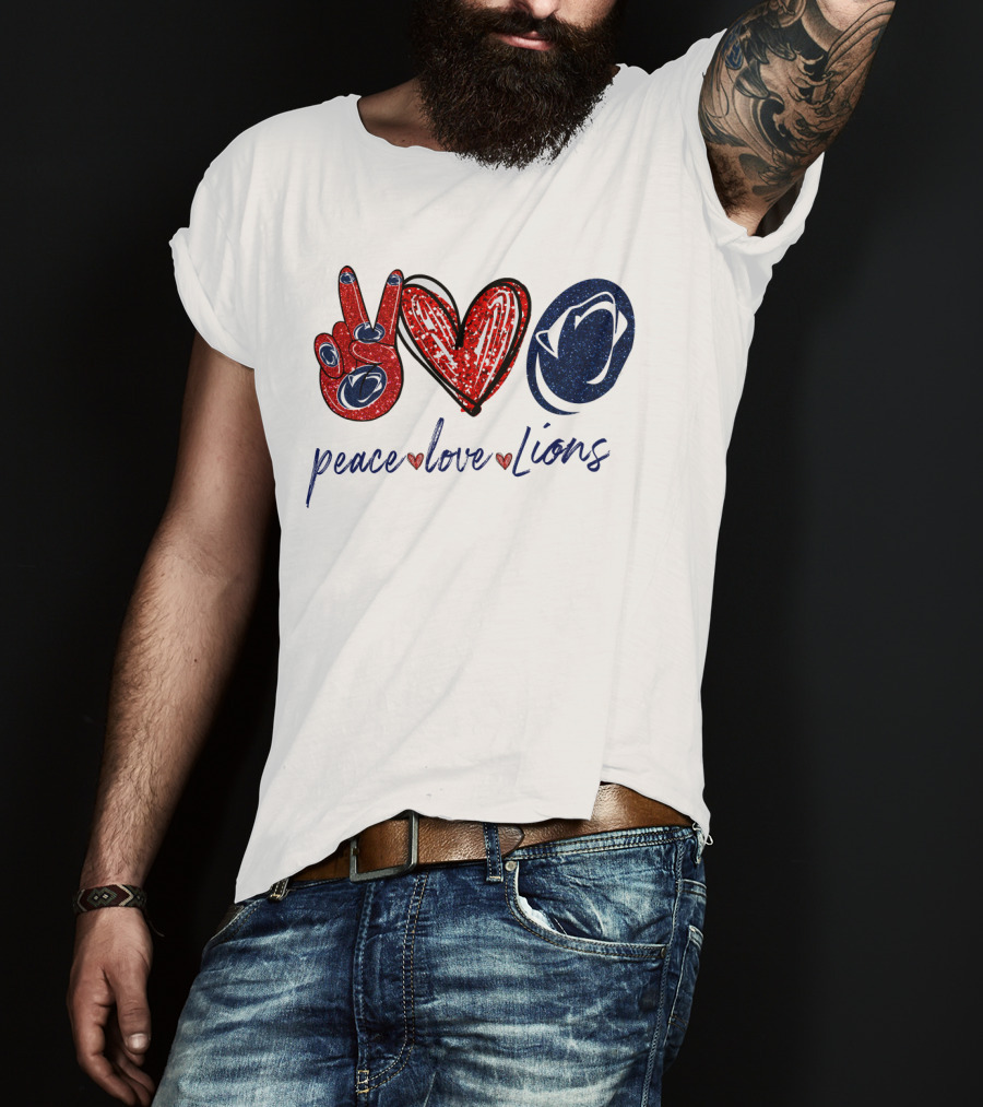 Peace Love Lions Penn State Blue And White T-Shirt