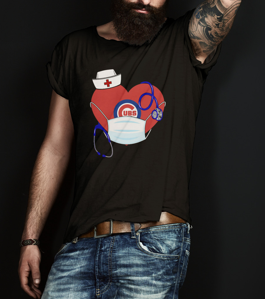 Cubs Heart With Nurse Hat Mask And Stethoscope T-Shirt
