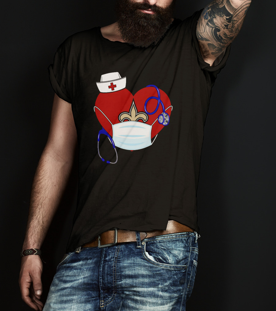 Heart Saints Nurse Medical Mask Stethoscope Fleur-de-Lis T-Shirt