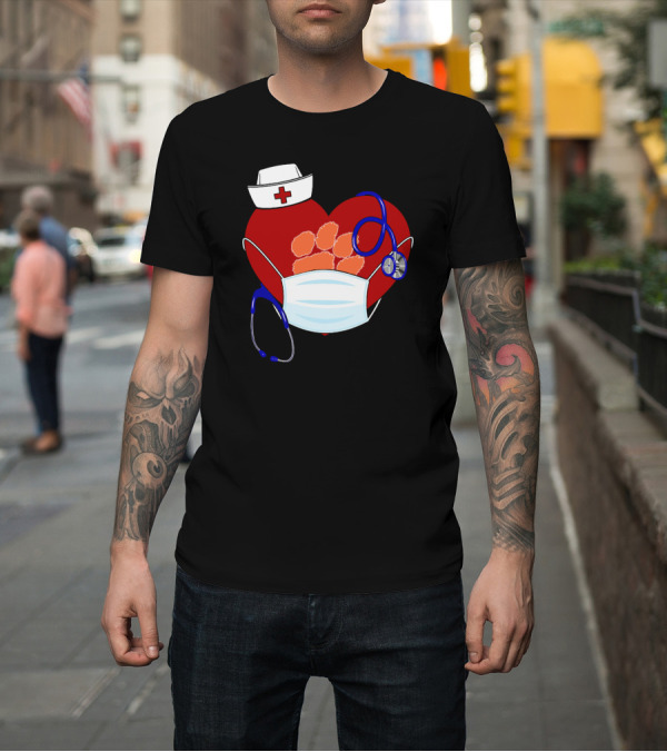 Shirt: Heart Tigers Nursing Mask Stethoscope Paw Prints T-Shirt Heart Tigers Nursing Mask Stethoscope Paw Prints T-Shirt