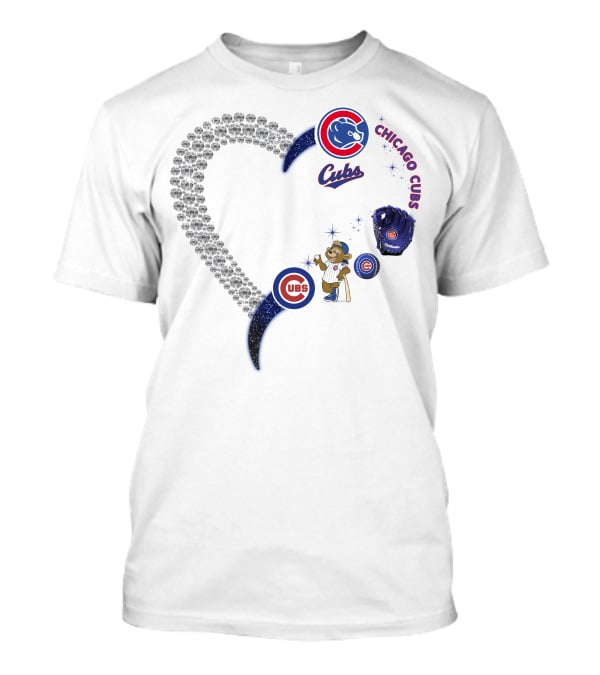 Chicago Cubs Heart Design With Logos And Bear Mascot T-Shirt
