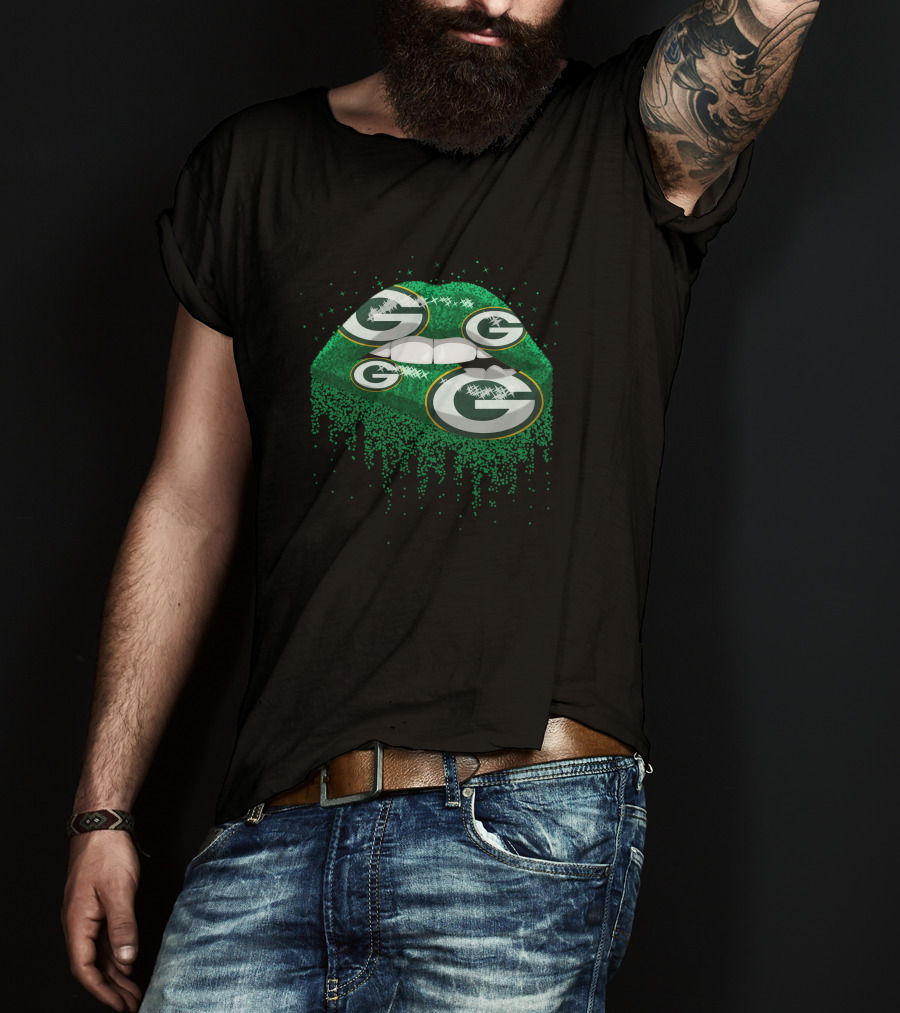Green Bay Packers Glitter Lips T-Shirt