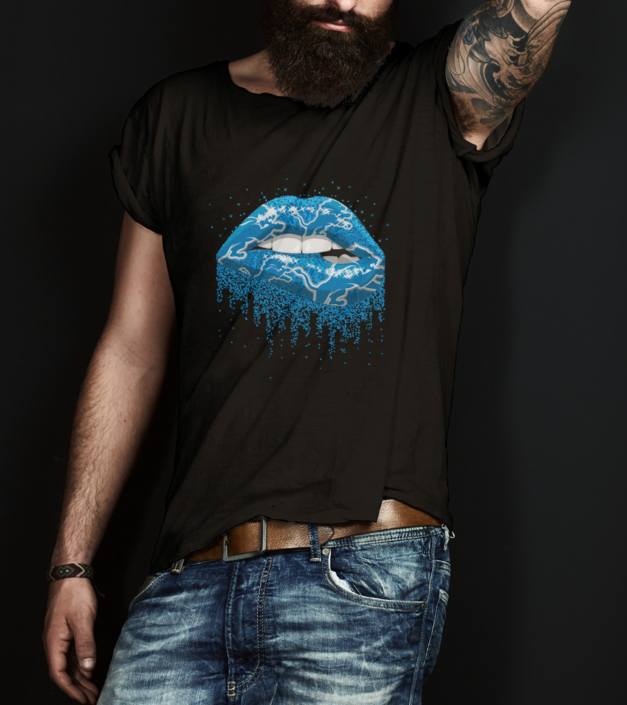 Detroit Lions Blue Dripping Lips T-Shirt