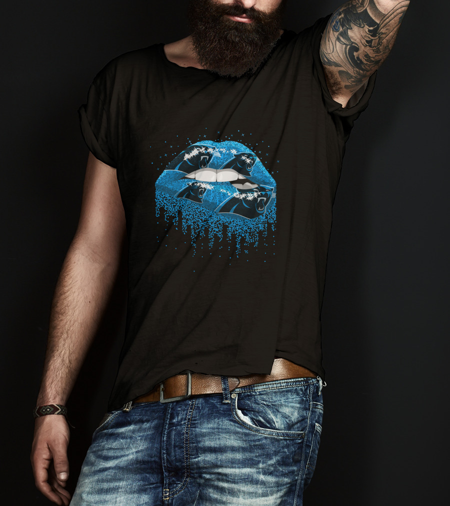 Carolina Panthers Glitter Lips Burst With Panther T-Shirt