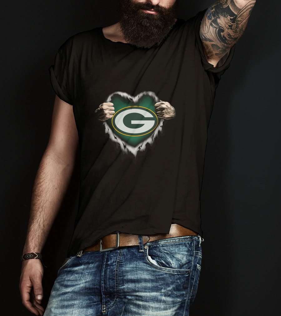Green Bay Packers Heart Ripped Open T-Shirt