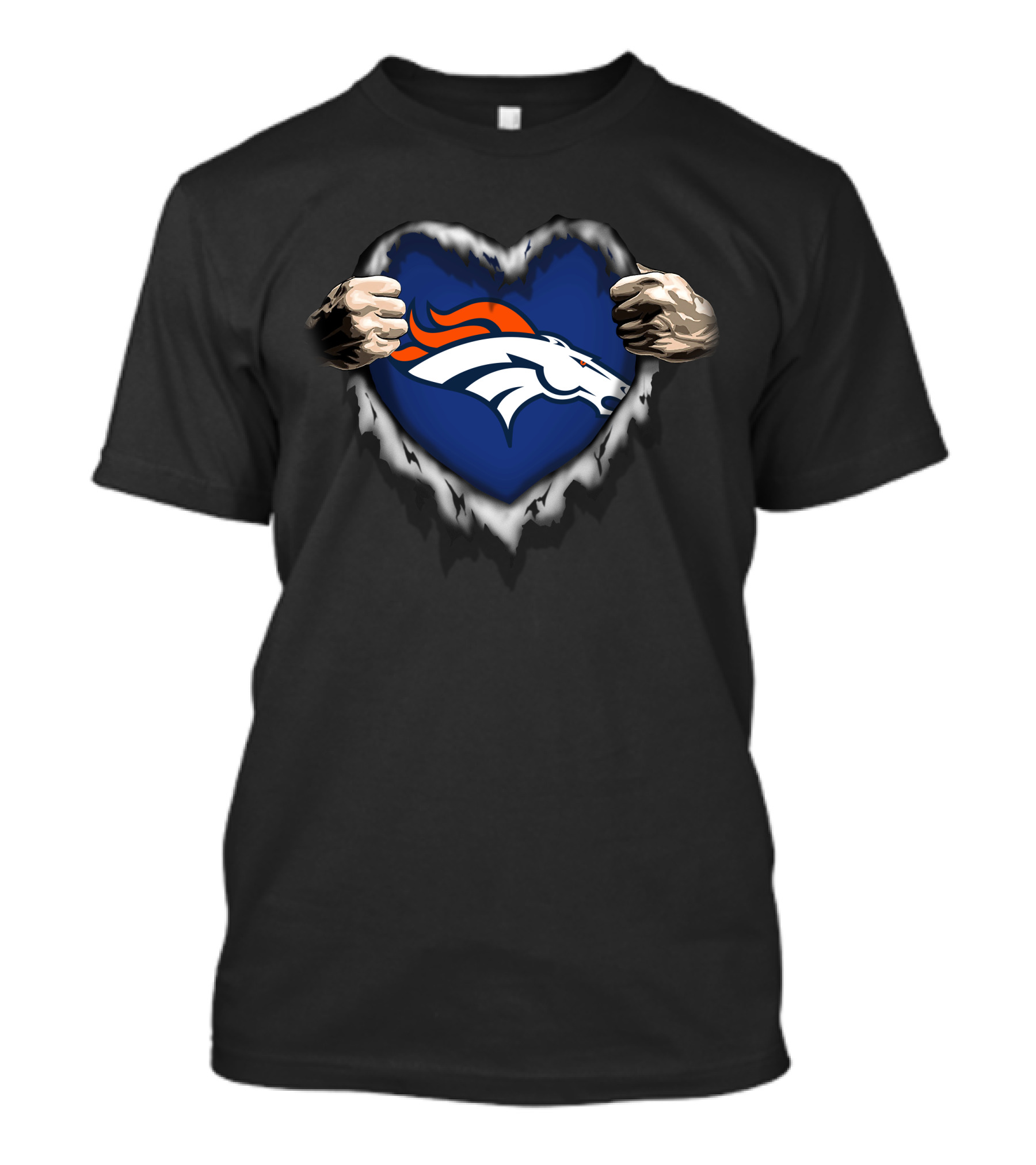 Denver Broncos Heart Rip Logo Hands T-Shirt