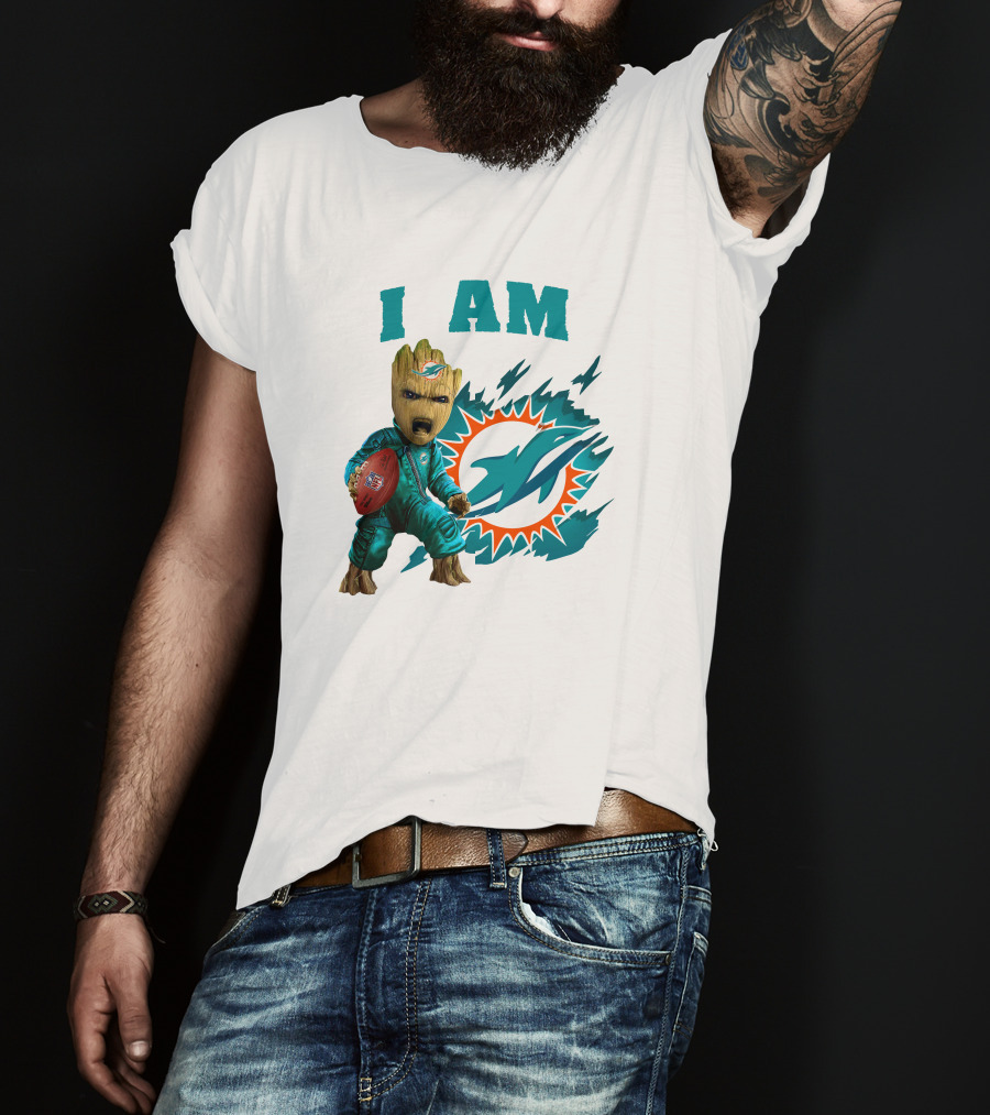 I Am Groot Miami Dolphins Football Fan Character T-Shirt