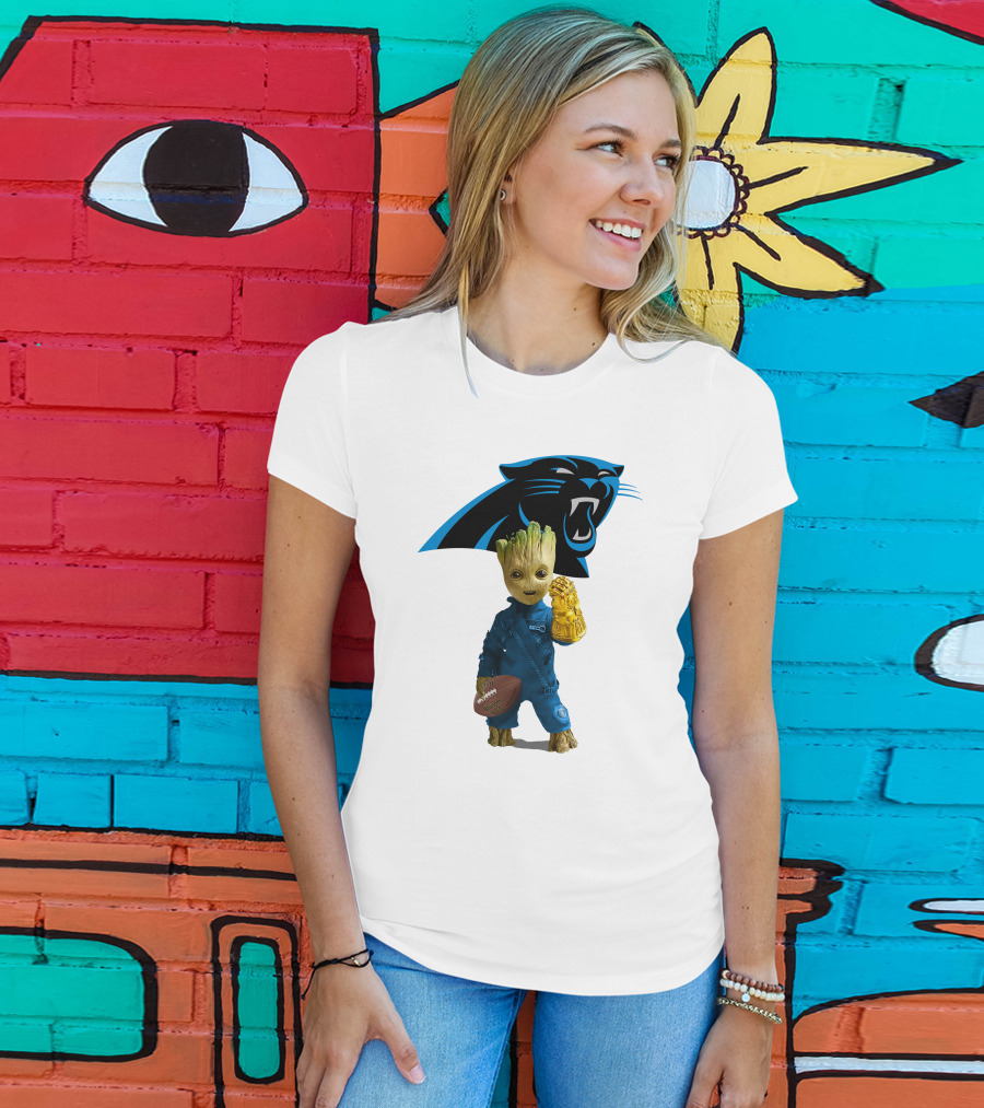 Carolina Panthers Groot Football Infinity Gauntlet Crossover T-Shirt