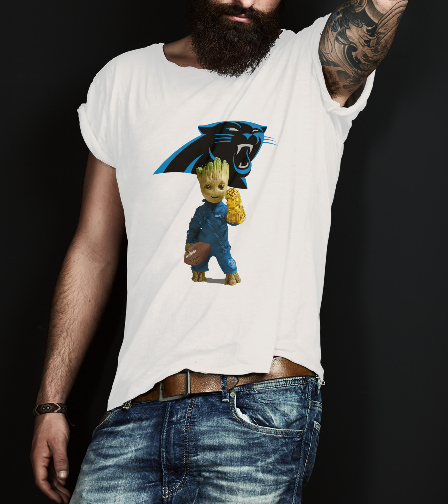 Carolina Panthers Groot Football Infinity Gauntlet Crossover T-Shirt