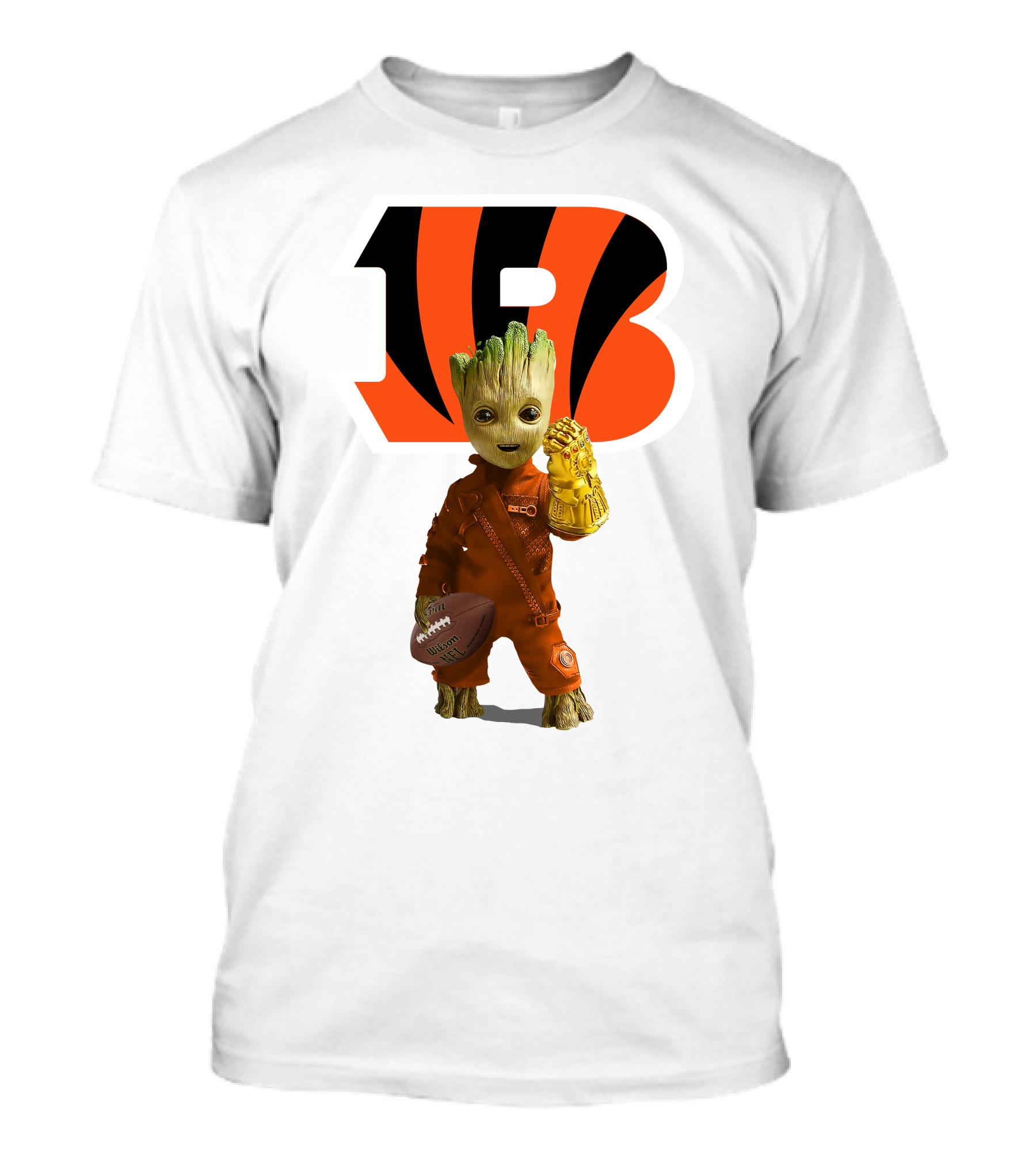 Cincinnati Bengals Groot Holding Football With Infinity Gauntlet T-Shirt
