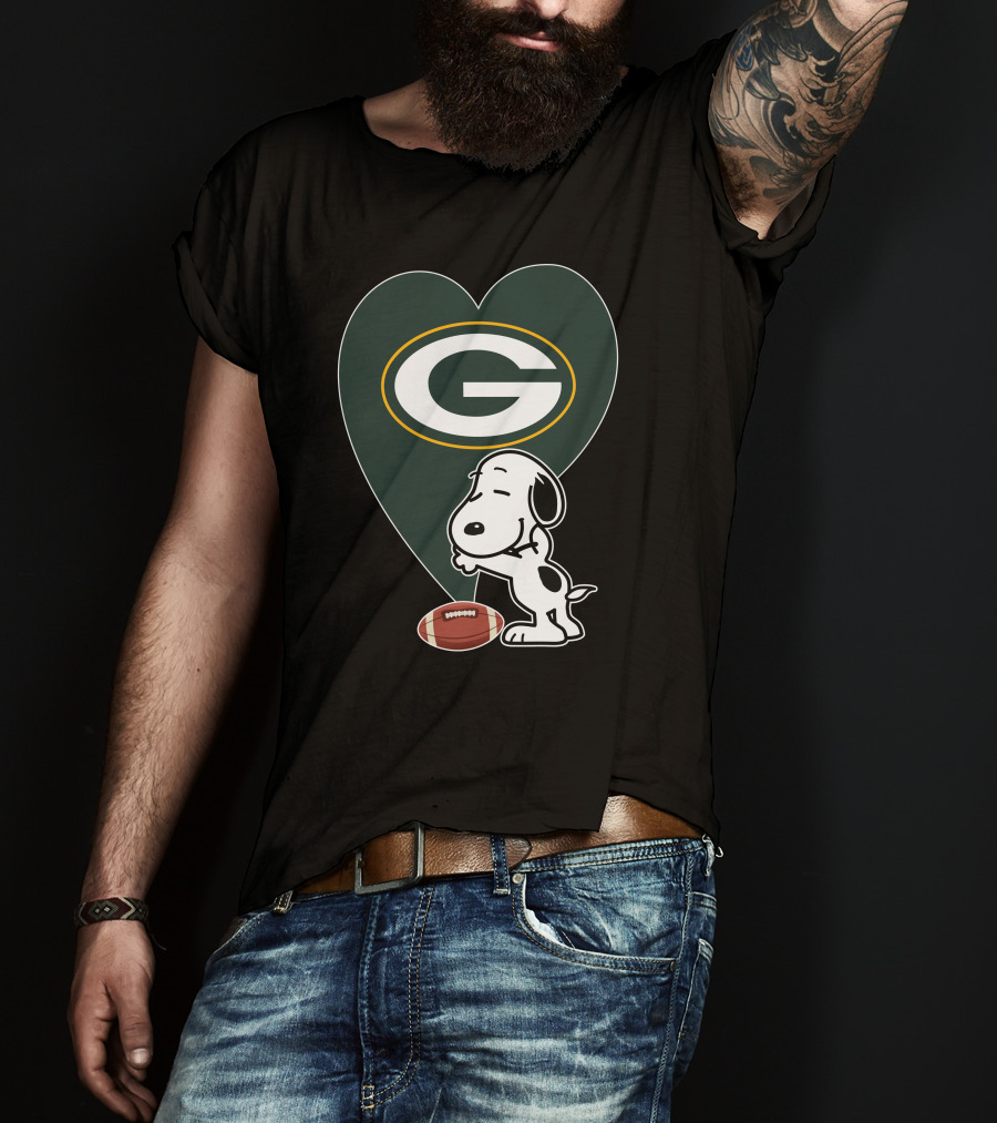 Green Bay Packers Snoopy Heart Football Hug T-Shirt