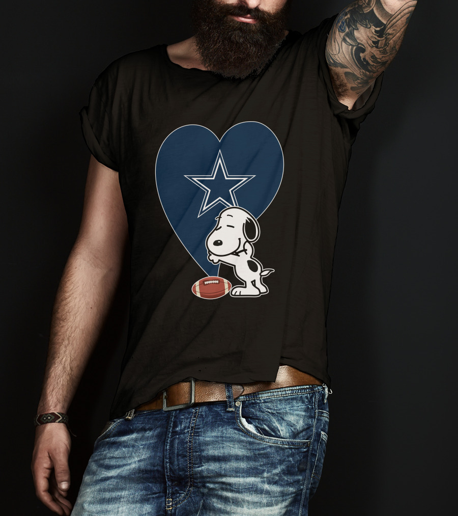 Dallas Cowboys Snoopy Heart Hug Football T-Shirt