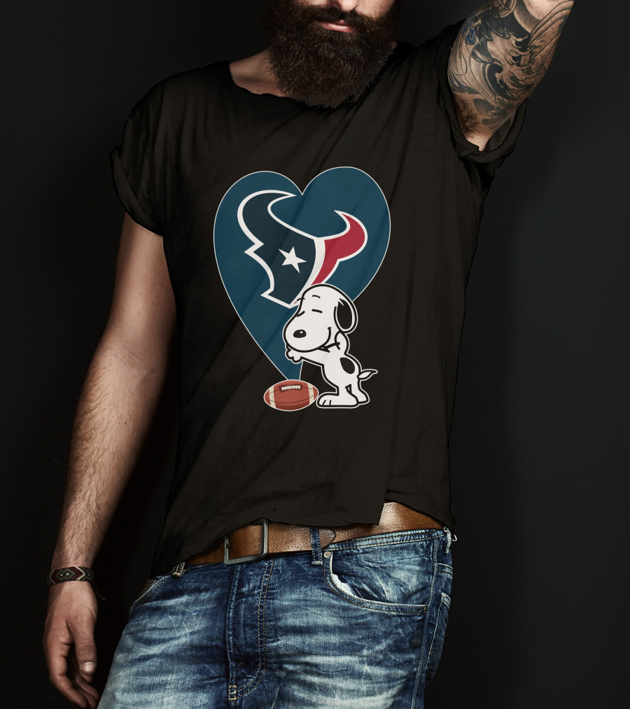 Houston Texans Snoopy Heart Hug Football T-Shirt