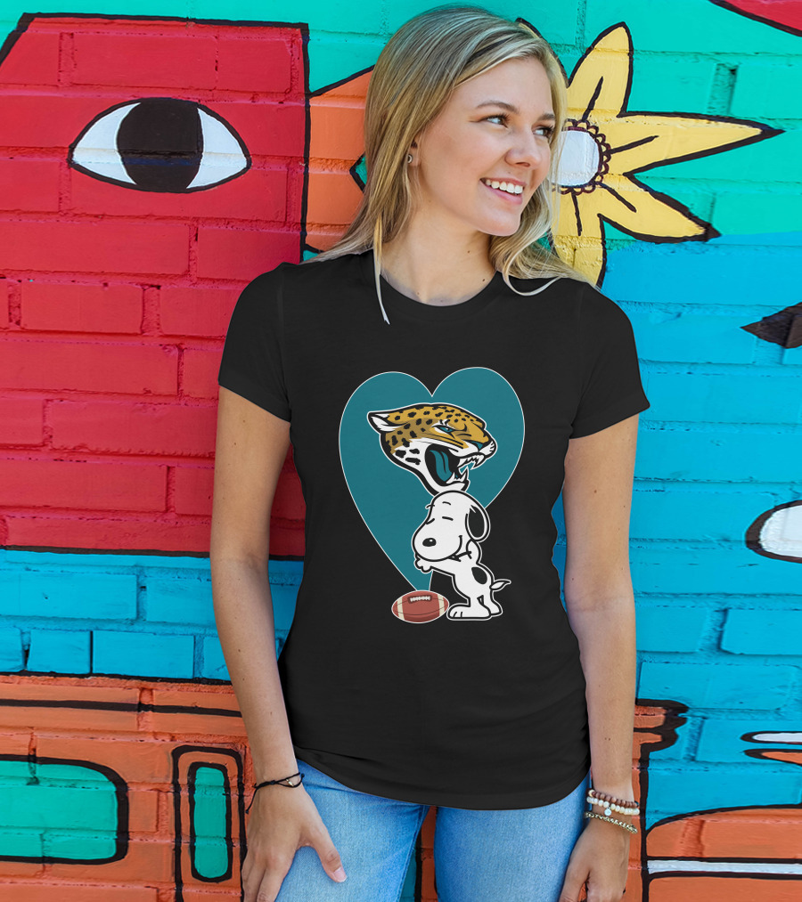 Jacksonville Jaguars Snoopy Heart Football Hug T-Shirt